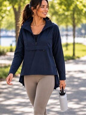 Athleta Black Oversized Lightweight Half-Zip Pleaded Jacket